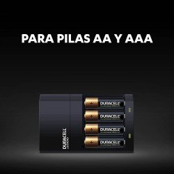 Duracell cargador para pilas recargables pre-cargadas AA y AAA, incluye 1 cargador y 4 pilas AA