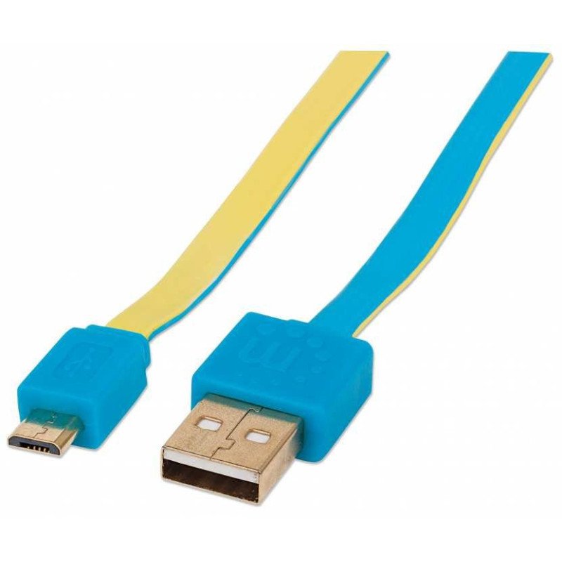 Cable plano Manhattan USB versión 2.0 a macho -micro b macho 1.8m azul/amarillo
