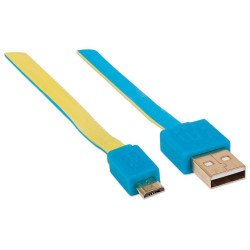 Cable plano Manhattan USB versión 2.0 a macho -micro b macho 1.8m azul/amarillo