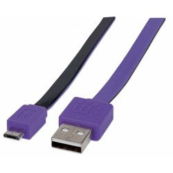 Cable Manhattan USB v2.0 A-micro B 1.0 m plano negro, morado