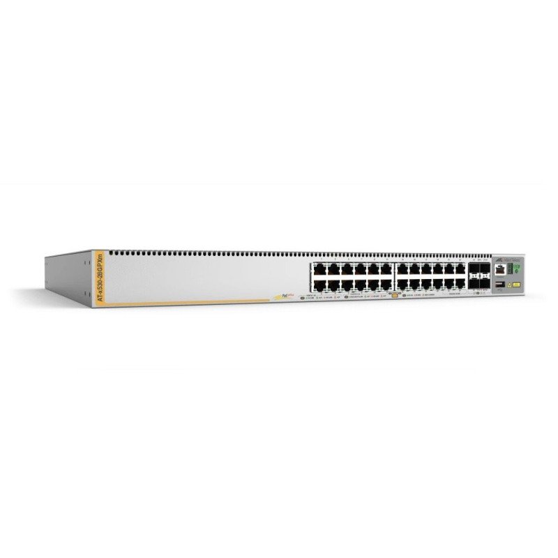 Switch PoE+ Stackeable Capa 3, 24 puertos 10/100/1000 Mbps + 4 puertos SFP+ 10 G, hasta 720 W, fuente redundante