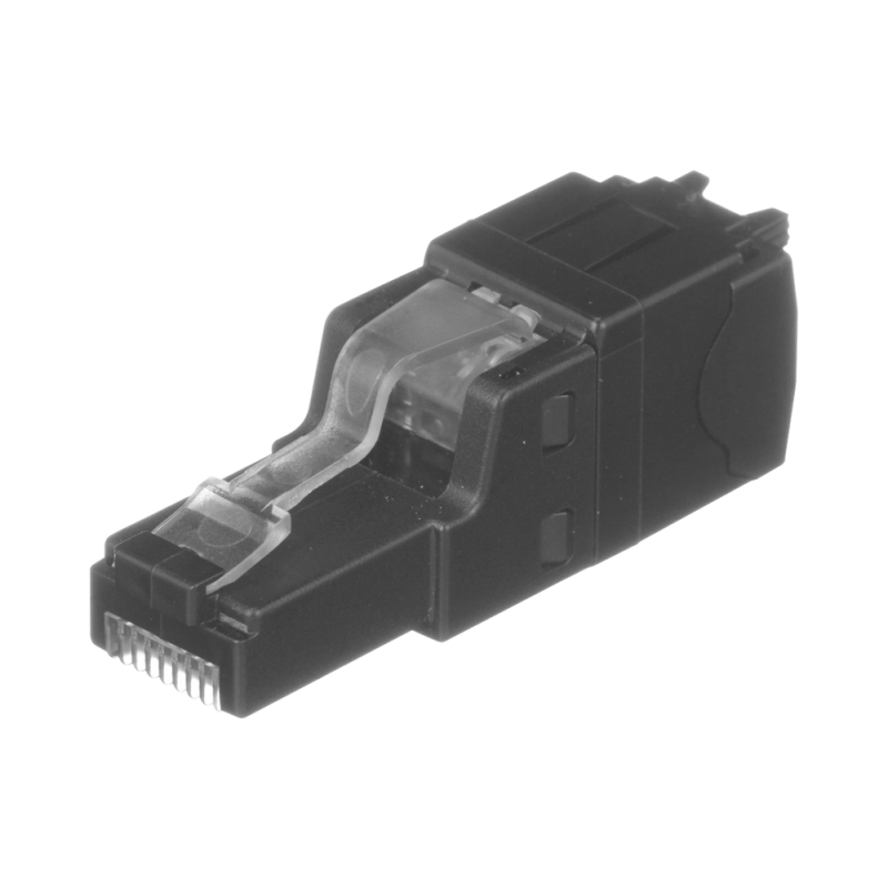 Plug RJ45 UTP, Instalación Recta, Terminación en Campo Certificable, Compatible con Cat5e Cat6 y Cat6A, Color Negro