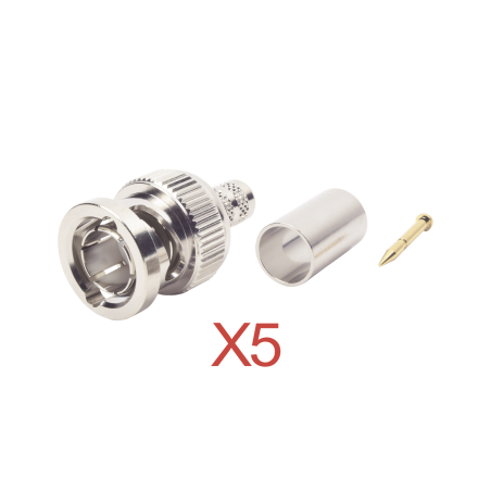 Kit de 5 Conectores BNC Macho RFB-1707-D de Anillo Plegable, RG-59, 75 Ohm.