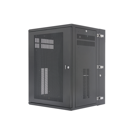 Gabinete PanZone de Montaje en Pared, de 19in, Puerta Ventilada, 18 UR, 635mm de Profundidad, Color Negro