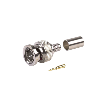 Conector BNC Macho, en 75 Ohm, Anillo Plegable para RG-59/U, 62A, Níquel/Oro/Teflón.
