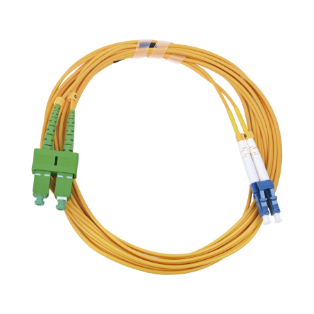 Jumper de fibra óptica monomodo 9/125 lc/upc-sc/apc, PVC, 2.0 mm, dúplex, amarillo, 3 metros