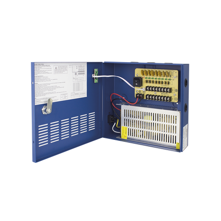 Fuente de poder profesional HEAVY DUTY de 11 - 15 Vcd @ 16 Amper, para 8 cámaras, con voltaje de entrada de: 110-220 Vca, Compat