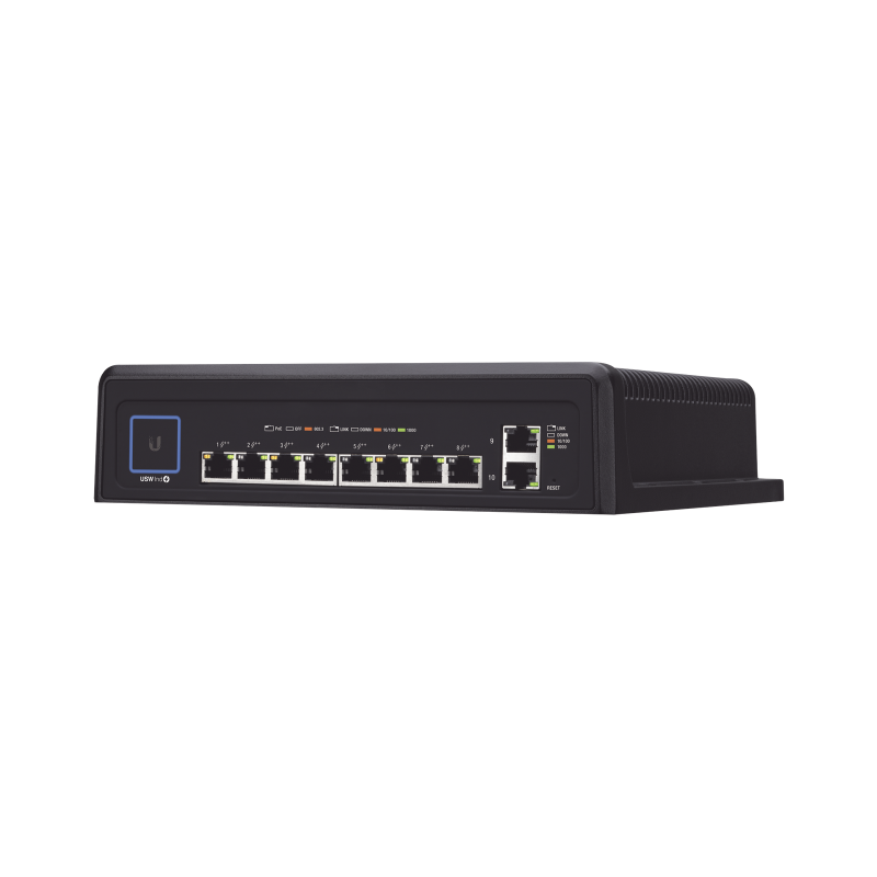 Switch industrial unifi PoE de 10 puertos gigabit (8 x 802.3bt y 2 x ethernet) para temperaturas extremas