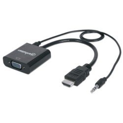 Convertidor Manhattan HDMI macho a VGA hembra, con audio, negro