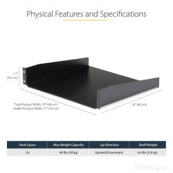 StarTech.com Estante 2U Bandeja Estándar para Armario Rack Universal de Servidores de 19 Pulgadas - de Acero de Servicio Pesado