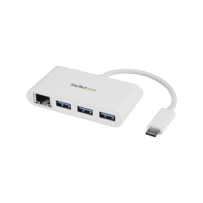 Concentrador USB StarTech.com HB30C3A1GEA - Ethernet, 1000 Mbit/s, USB, Color blanco, 3 puertos