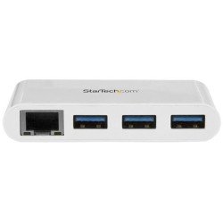 Concentrador USB StarTech.com HB30C3A1GEA - Ethernet, 1000 Mbit/s, USB, Color blanco, 3 puertos