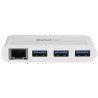 Concentrador USB StarTech.com HB30C3A1GEA - Ethernet, 1000 Mbit/s, USB, Color blanco, 3 puertos