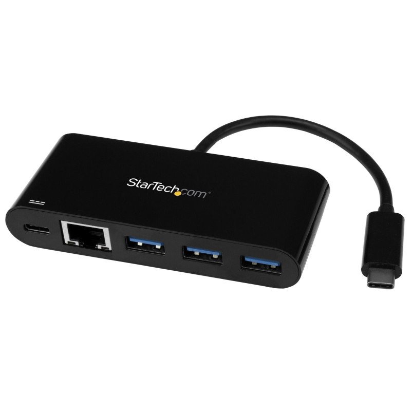 Concentrador USB StarTech.com HB30C3AGEPD - Ethernet, 1000 Mbit/s, USB, Negro, 3 puertos