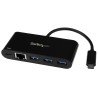 Concentrador USB StarTech.com HB30C3AGEPD - Ethernet, 1000 Mbit/s, USB, Negro, 3 puertos