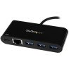 Concentrador USB StarTech.com HB30C3AGEPD - Ethernet, 1000 Mbit/s, USB, Negro, 3 puertos