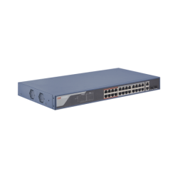 Switch monitoreable de 24 puertos Poe+ (hasta 250 m), 10/100 Mbps, 2 puertos RJ45 + 2 SFP (combo), 370 watts, conexión remota de