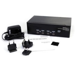 StarTech.com Conmutador Switch KVM 4 Ordenadores 2 Monitores Dobles DVI VGA Audio Puertos USB 1920x1440