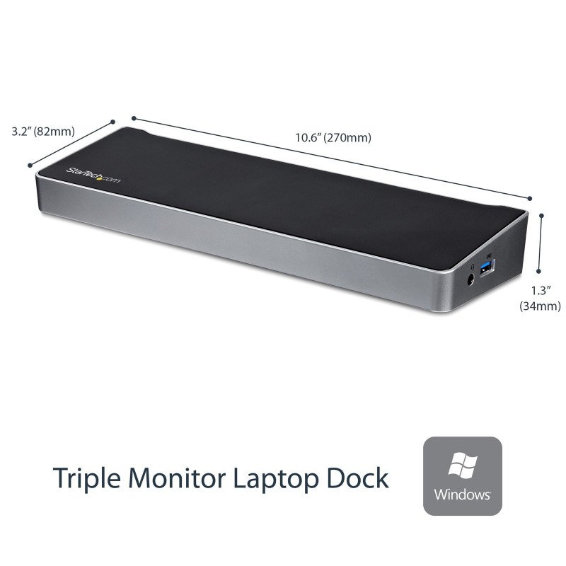 Base para PCs replicadora de puertos StarTech.com USB3DOCKH2DP - Bases, Negro, Plata, 378 g, Plástico