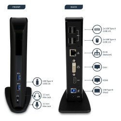 StarTech.com Docking Station USB 3.0 de 2 Monitores para Portátil - HDMI y DVI/VGA - Hub Ladrón 6x USB-A - GbE - Audio -