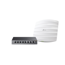 Kit de Access point EAP245 y switch PoE TL-SG108PE, doble banda AC, hasta 1750 Mbps, 1 puerto Gigabit
