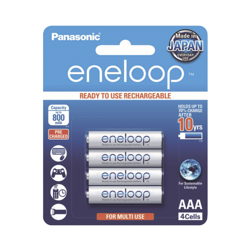 Batería Recargable Panasonic BK-4MCCE/4BT - Ni-MH, 800 mAh, Universal, AAA, 4 piezas
