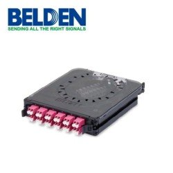 Cassette ECX para fibra óptica Belden FC4X12LDFS 12 puertos 24 fibras multimodo OM4 LC dúplex Erika violeta