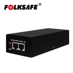 Inyector Poe Folksafe FS-53D1300, gigabit, 802.3bt, 70 watts, entrada de voltaje 100-240vac, salida de voltaje 53vdc, 1.3a