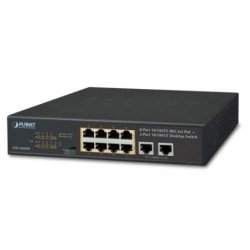Switch no administrable 8 puertos con PoE 802.3at, 2 puertos uplink fast ethernet