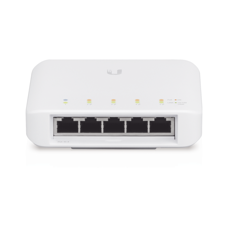 Switch unifi flex para exterior IP55 de 5 puertos (1 x PoE de entrada 802.3af/at/bt y 4 PoE salida 802.3af)