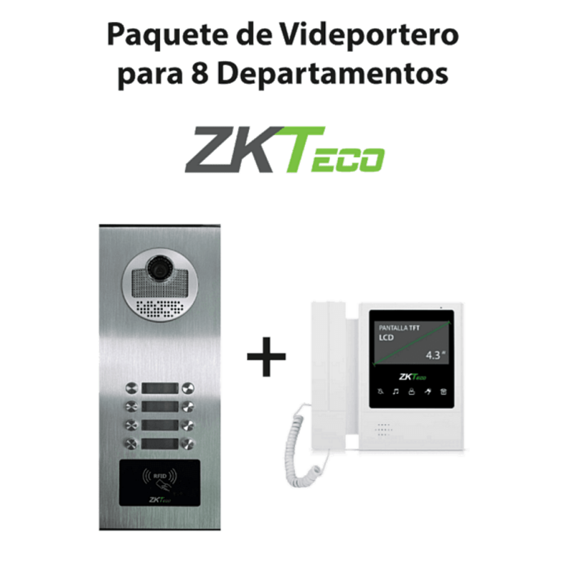 Paquete de videoportero para 8 departamentos ve08a01 con monitor vDPIb4 de 4.3 pulgadas