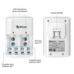 Cargador Steren para AA, AAA, 9V