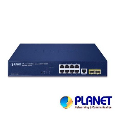 Switch planet gs-4210-8t2s administrable l2, 8 puertos RJ45 velocidad de transmisión 10, 100, 1000 Mbps + 2 puertos SFP velocida