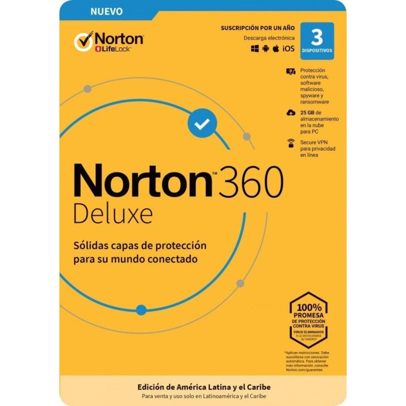 Antivirus deluxe Norton tmnr-033 - 3 licencias, 1 año, español