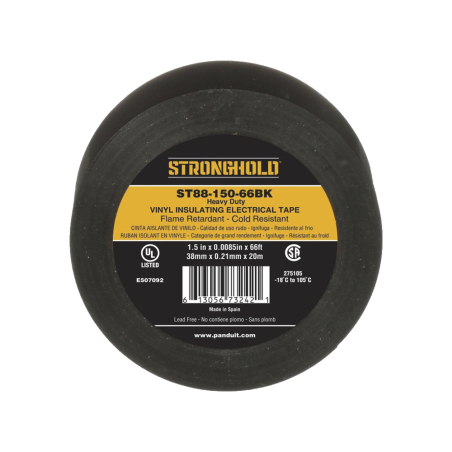 Cinta eléctrica para aislar, de PVC, trabajo pesado, grosor de 0.21 mm (8.5 mil), ancho de 38 mm, y 20 m de largo, uso interior,