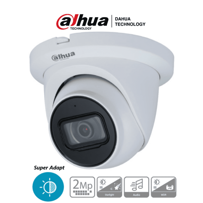 Cámara domo 1080p super adapt, lente de 2.8mm, 107 grados de apertura, micrófono integrado, IR de 60 m, WDR real de 130 db, IP67