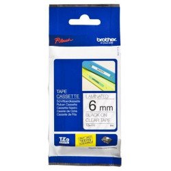 Cinta Brother laminada TZe-111, transparente/negro 6 mm 8 m