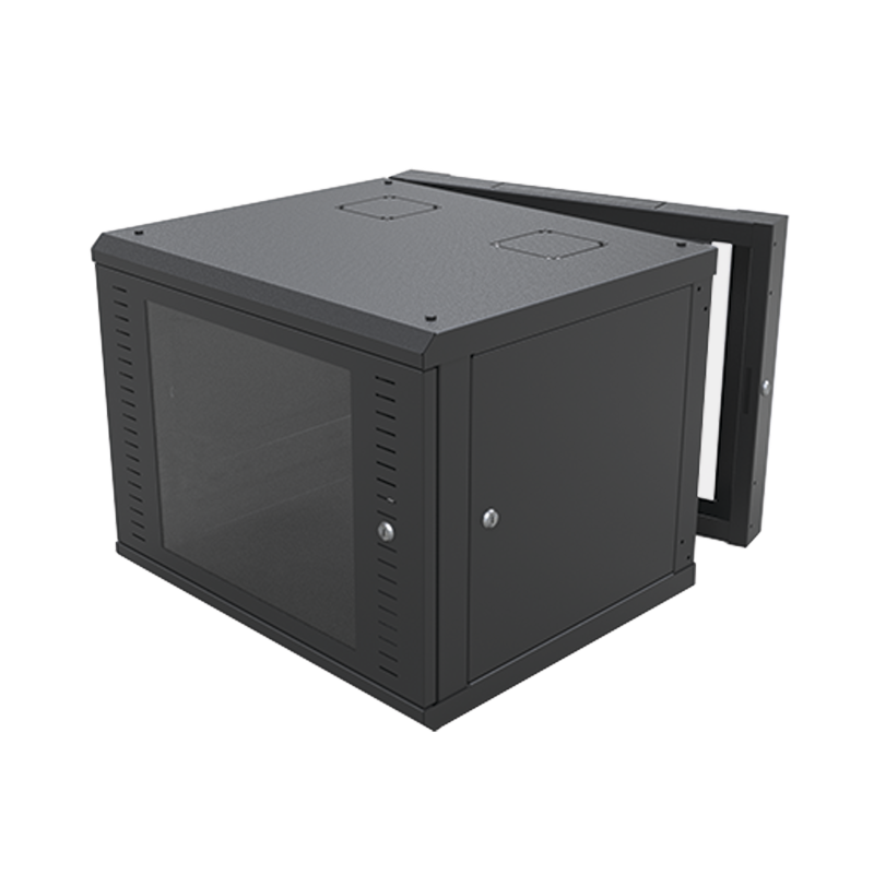 Gabinete Abatible (Con Puerta Trasera) para Montaje en Pared con Rack 19" de 9 Unidades. Ventana de Cristal.