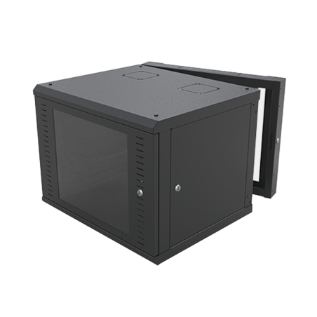 Gabinete Abatible (Con Puerta Trasera) para Montaje en Pared con Rack 19" de 9 Unidades. Ventana de Cristal.