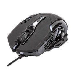 Mouse óptico gaming con cable USB-A, con seis botones y rueda de desplazamiento, ambidiestro, iluminación LED de colores, negro