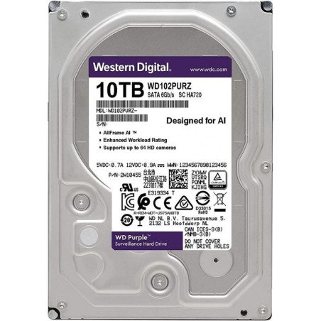 Disco duro interno WD purple 3.5 10TB SATA3 6GB/s 256mb 24X7 para DVR y NVR de 1-16 bahías y 1-64 cámaras