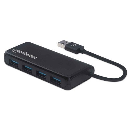 Conector Múltiple de 4 Puertos para USB MANHATTAN 164900 - UDB Tipo-A, 5 Gbps, Negro