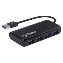 Conector Múltiple de 4 Puertos para USB MANHATTAN 164900 - UDB Tipo-A, 5 Gbps, Negro