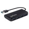 Conector Múltiple de 4 Puertos para USB MANHATTAN 164900 - UDB Tipo-A, 5 Gbps, Negro