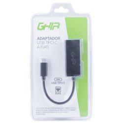 Adaptador Ghia USB 3.1 tipo C a red ethernet RJ45 color negro