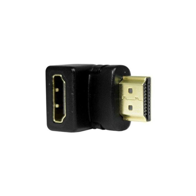 Adaptador codo Ghia HDMI macho a HDMI hembra, ángulo derecho 90 grados, color negro