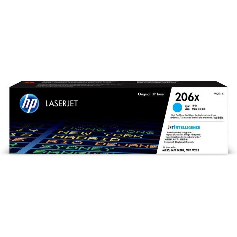 Tóner HP Original, alto rendimiento, No. 206X, para HP LaserJet Pro M255, M282, M283. Color cian Tóner HP Original, alto rendimiento, No. 206X, para HP LaserJet Pro M255, M282, M283. Color cian