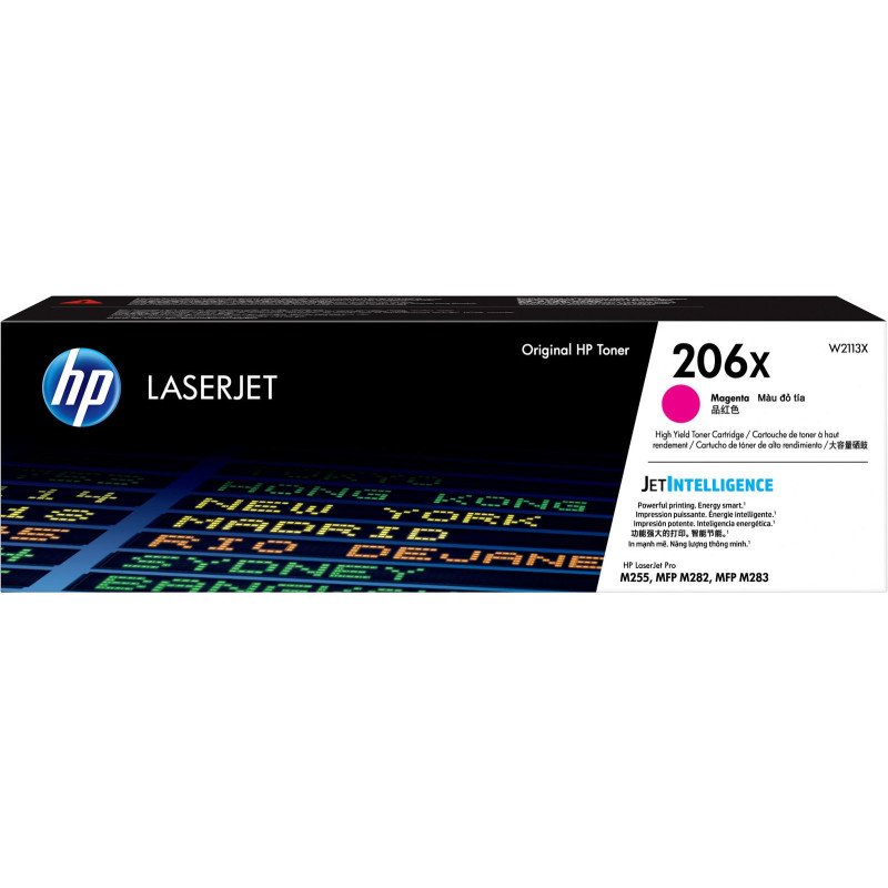 Tóner HP Original, alto rendimiento, No. 206X, para HP LaserJet Pro M255, M282, M283. Color magenta Tóner HP Original, alto rendimiento, No. 206X, para HP LaserJet Pro M255, M282, M283. Color magenta