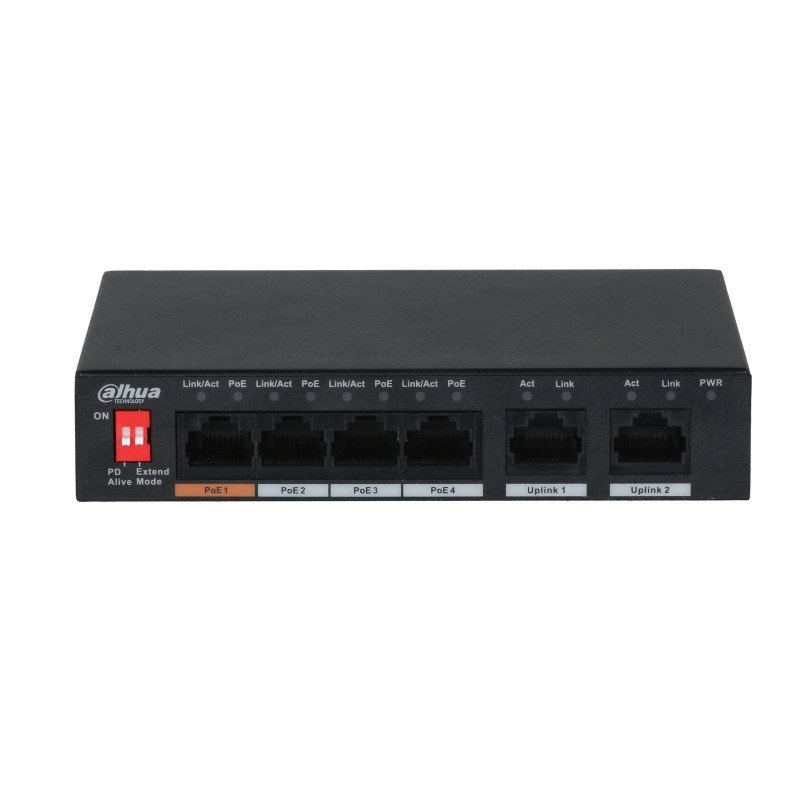 Switch PoE, Dahua 4 puertos, 2 puertos uplink ethernet, switching 1.8g, 60 watts, soporta IEEE 802.3af, ieee 802.3at, hi-Poe Switch PoE, Dahua 4 puertos, 2 puertos uplink ethernet, switching 1.8g, 60 watts, soporta IEEE 802.3af, ieee 802.3at, hi-Poe