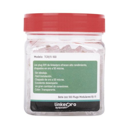 Bote con 100 piezas de plug modular tipo RJ11 de 4 contactos chapado de oro a 50 micras